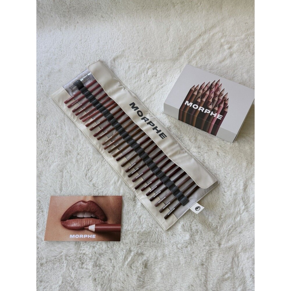 Morphe Signature Lip Pencil Set 26 Full Size Liners + Gloss PR Box Roll Case New